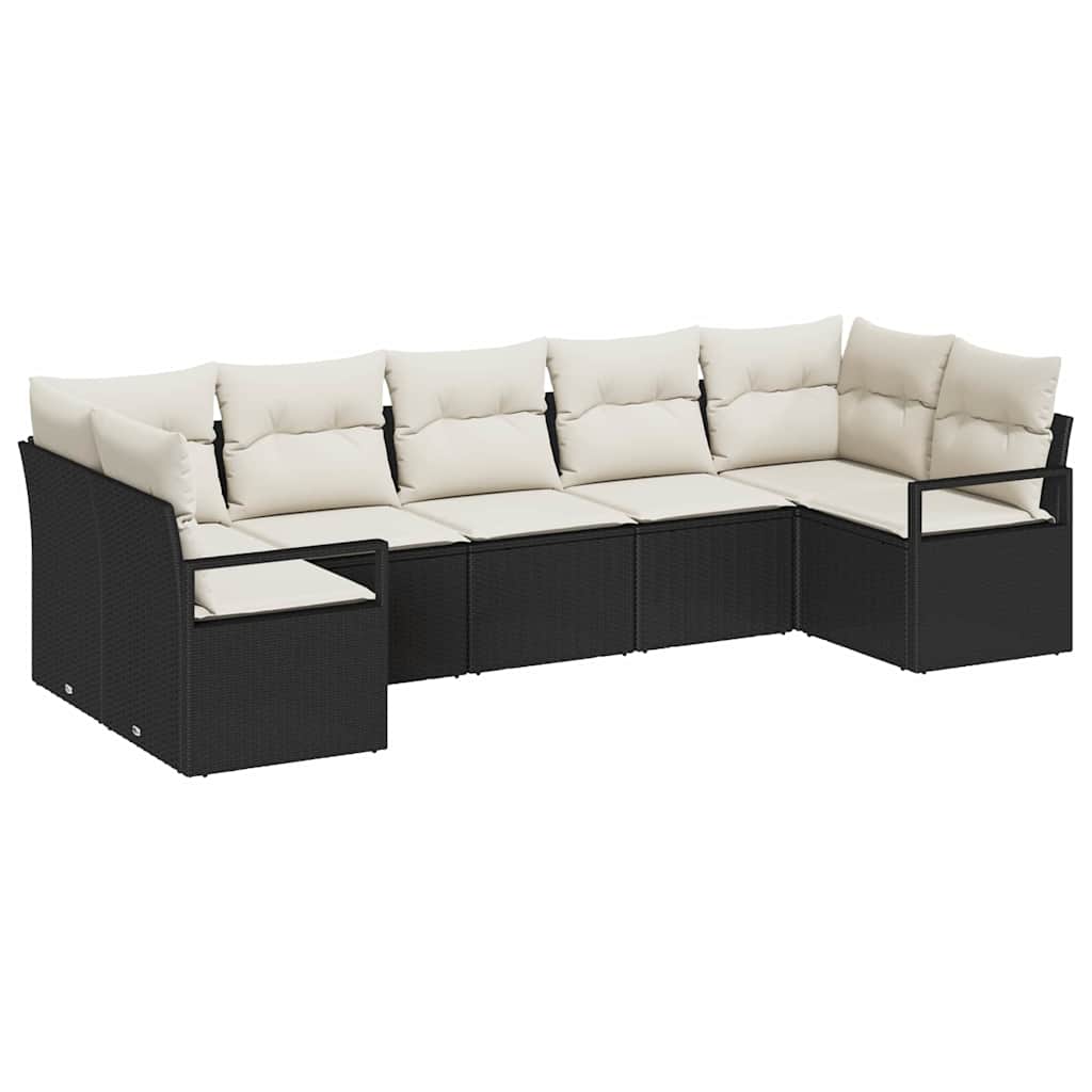Gartensofa-set mit Kissen 7 pcs Schwarz und Weiß Poly-Rattan