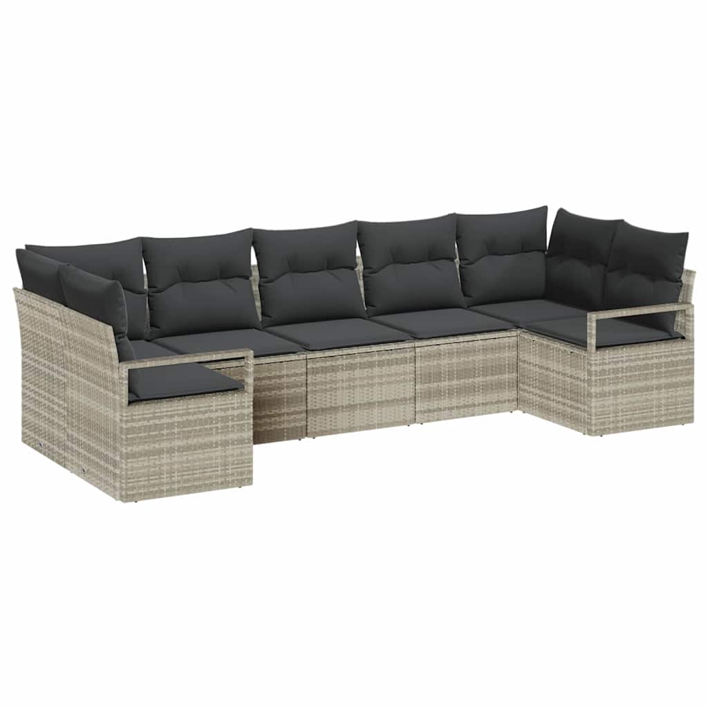Gartensofa-set mit Kissen 7 pcs Hellgrau Poly-Rattan