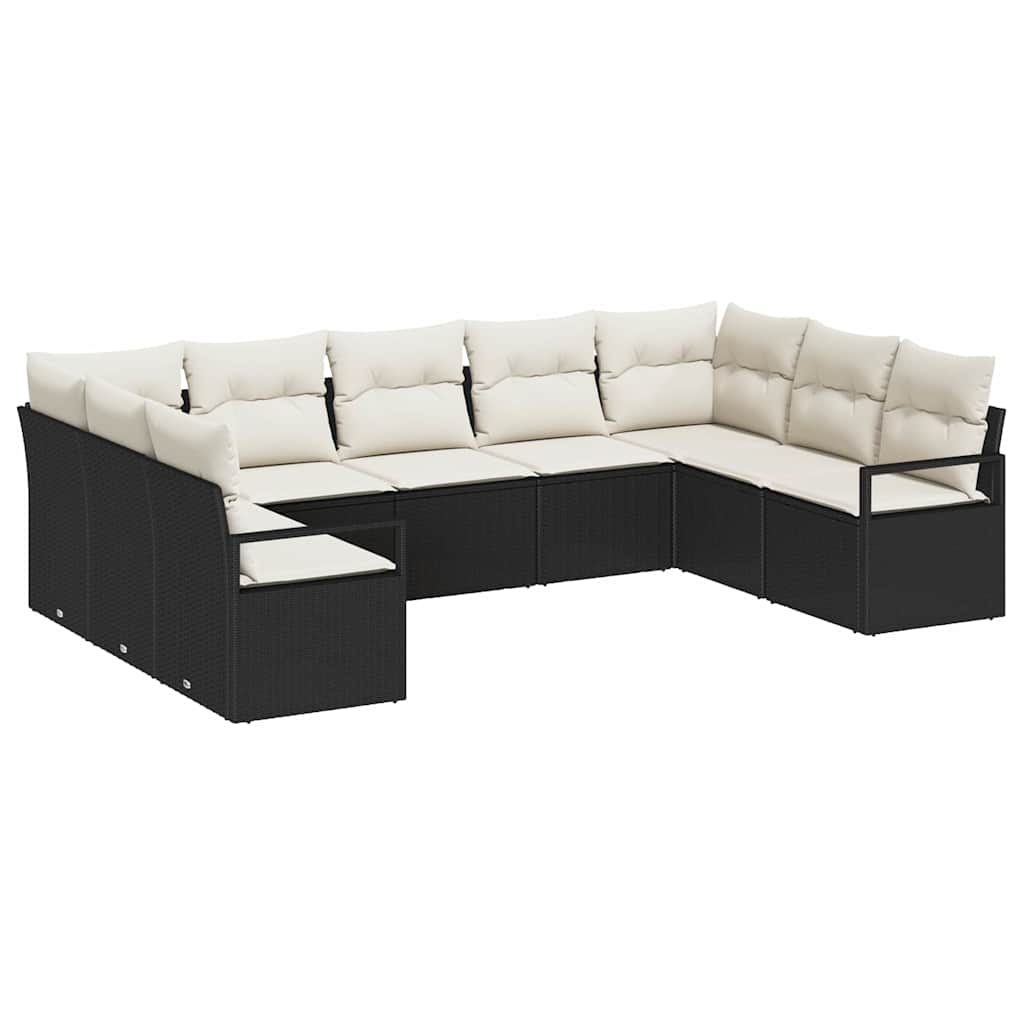 Gartensofa-set mit Kissen 9 pcs Schwarz und Weiß Poly-Rattan