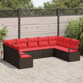 Gartensofa-set mit Kissen 9 pcs Braun und Rot Poly-Rattan