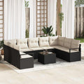 Gartensofa-set mit Kissen 10 pcs Braun und Creme Poly-Rattan