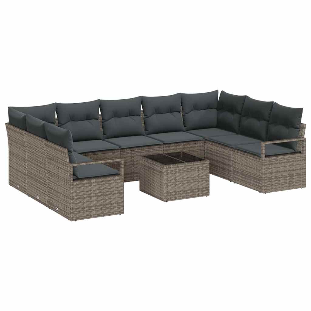 Gartensofa-set mit Kissen 10 pcs Hellgrau Poly-Rattan