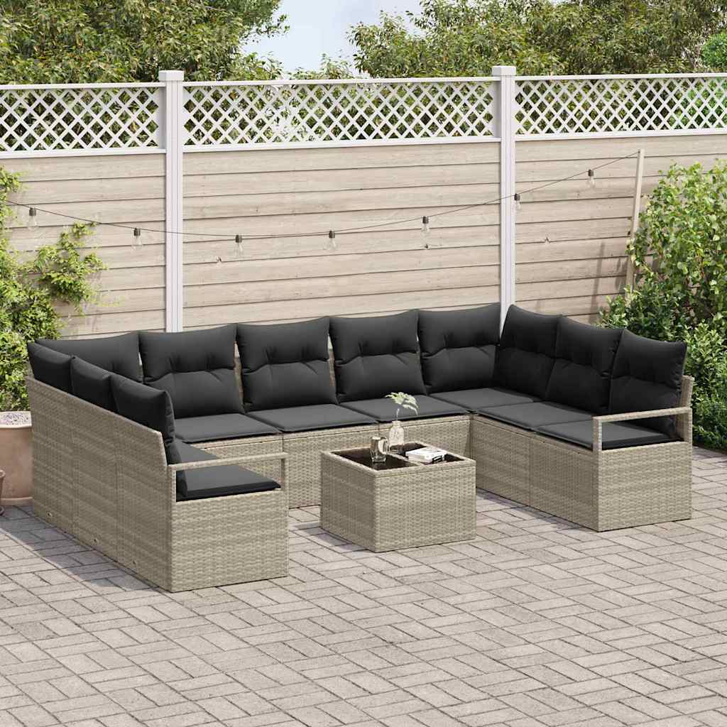 Gartensofa-set mit Kissen 10 pcs Hellgrau Poly-Rattan
