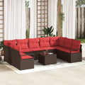 Gartensofa-set mit Kissen 10 pcs Braun und Rot Poly-Rattan