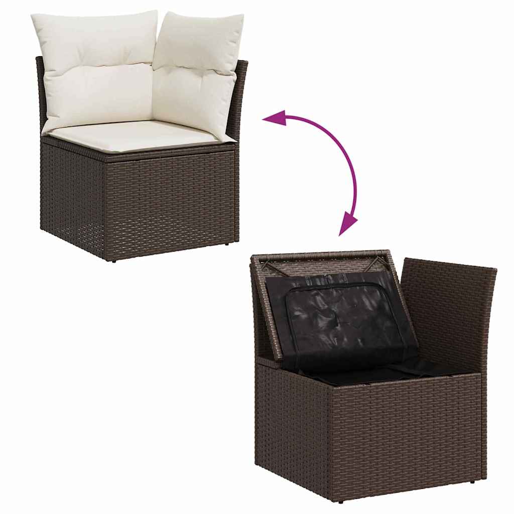 Gartensofa-set mit Kissen 10 pcs Braun und Weiß Poly-Rattan