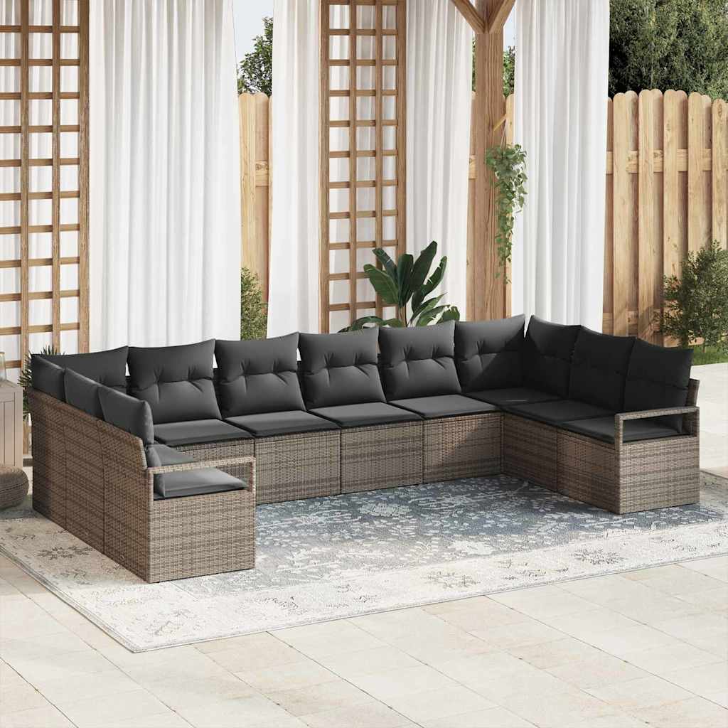 Gartensofa-set mit Kissen mit Speicher 10 pcs Grau Poly-Rattan