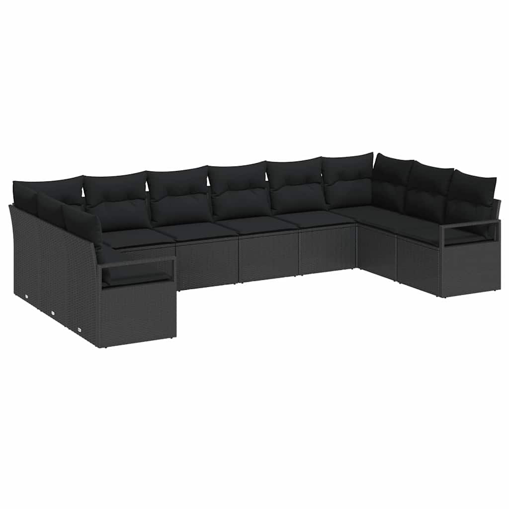 Gartensofa-set mit Kissen 10 pcs Schwarz Poly-Rattan