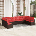 Gartensofa-set mit Kissen 10 pcs Braun und Rot Poly-Rattan