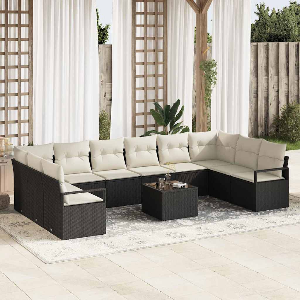 Gartensofa-set mit Kissen 11 pcs Braun und Creme Poly-Rattan