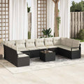 Gartensofa-set mit Kissen 11 pcs Braun und Creme Poly-Rattan