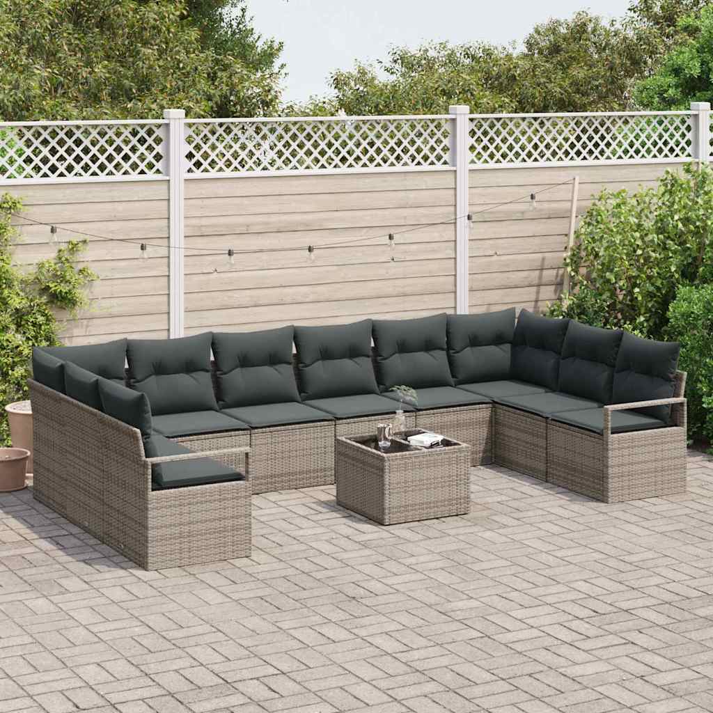 Gartensofa-set mit Kissen 11 pcs Hellgrau Poly-Rattan