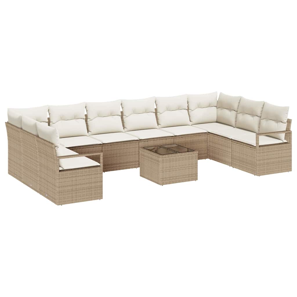 Gartensofa-set mit Kissen 11 pcs Beige und Creme Poly-Rattan
