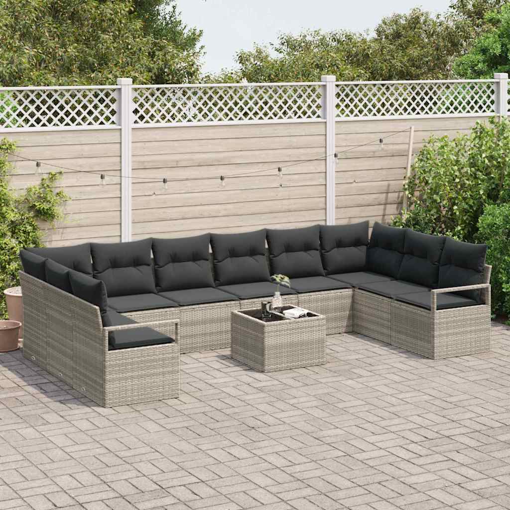 Gartensofa-set mit Kissen 11 pcs Hellgrau Poly-Rattan