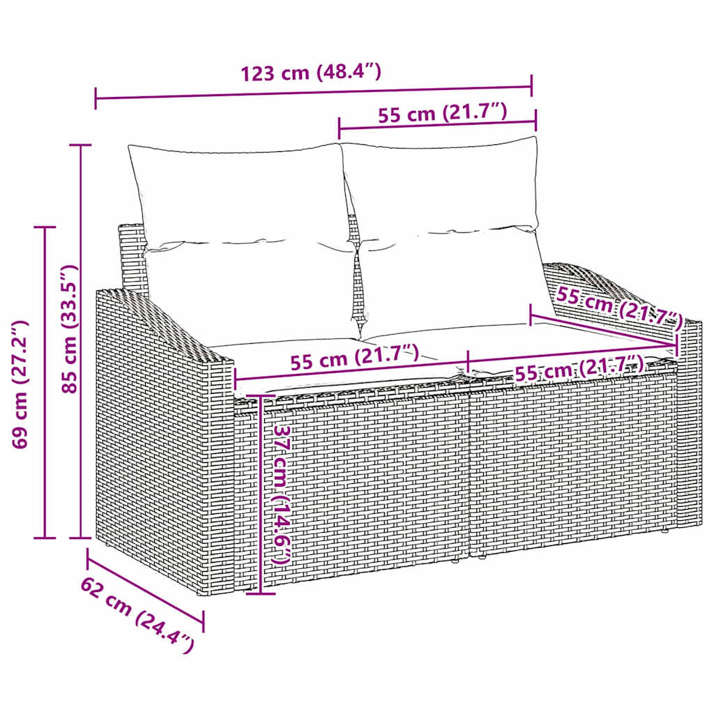 Gartensofa-set mit Kissen 3 pcs Braun und Weiß Poly-Rattan