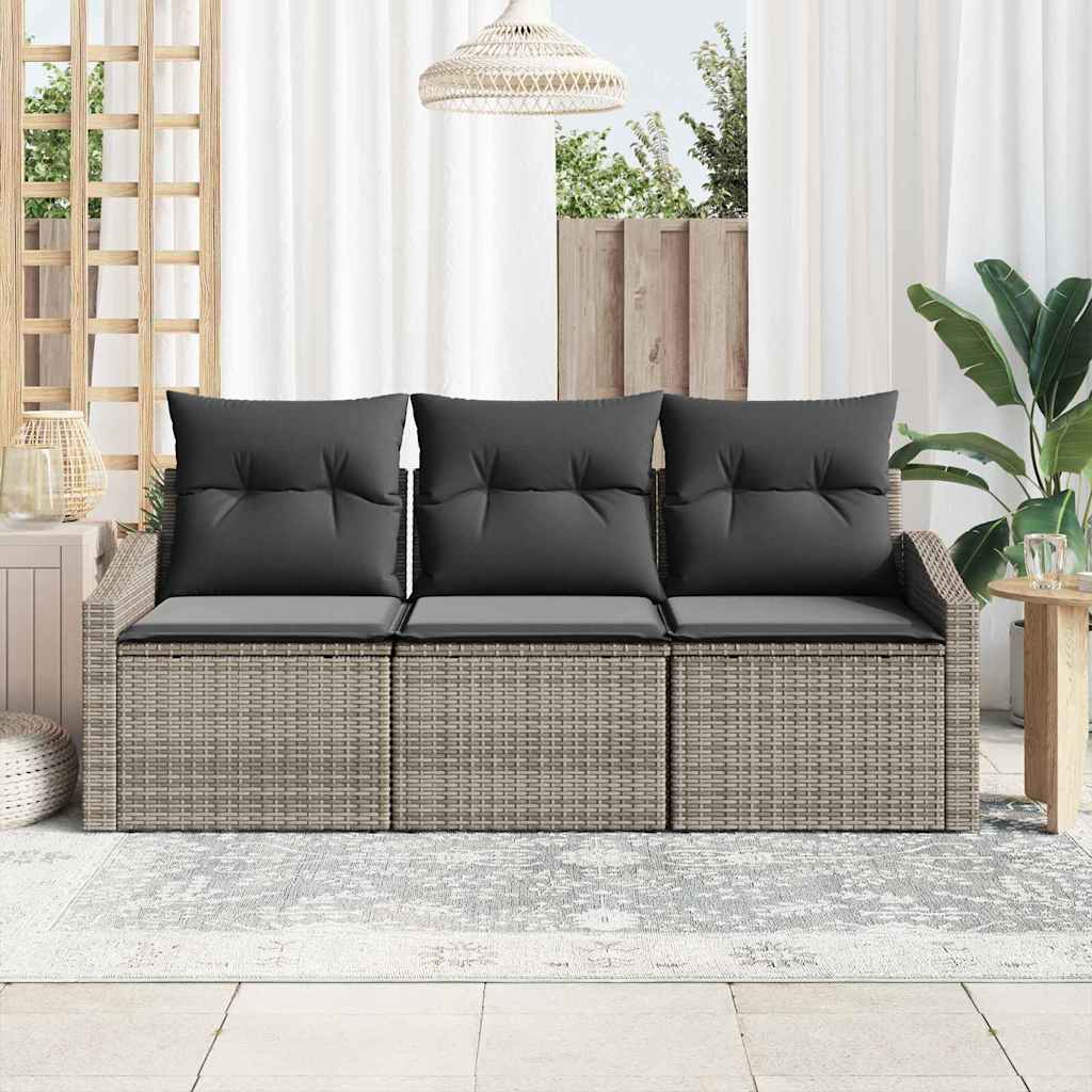 Gartensofa-set mit Kissen mit Speicher 3 pcs Grau Poly-Rattan