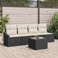 Sofa Set mit Kissen 5 pcs Schwarz und Creme Poly-Rattan