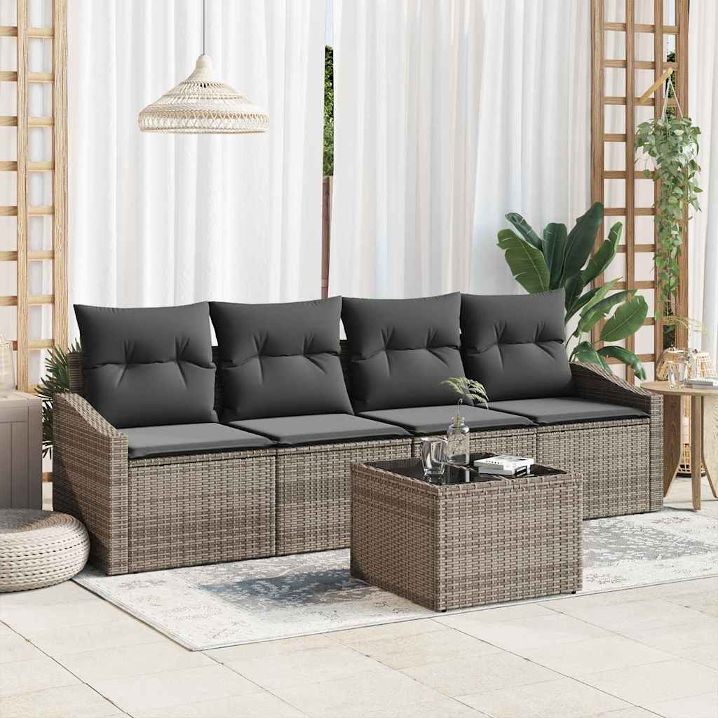 Sofa Set mit Kissen mit Speicher 5 pcs Grau Poly-Rattan