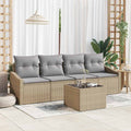 Sofa Set mit Kissen 5 pcs Beige und Grau Poly-Rattan