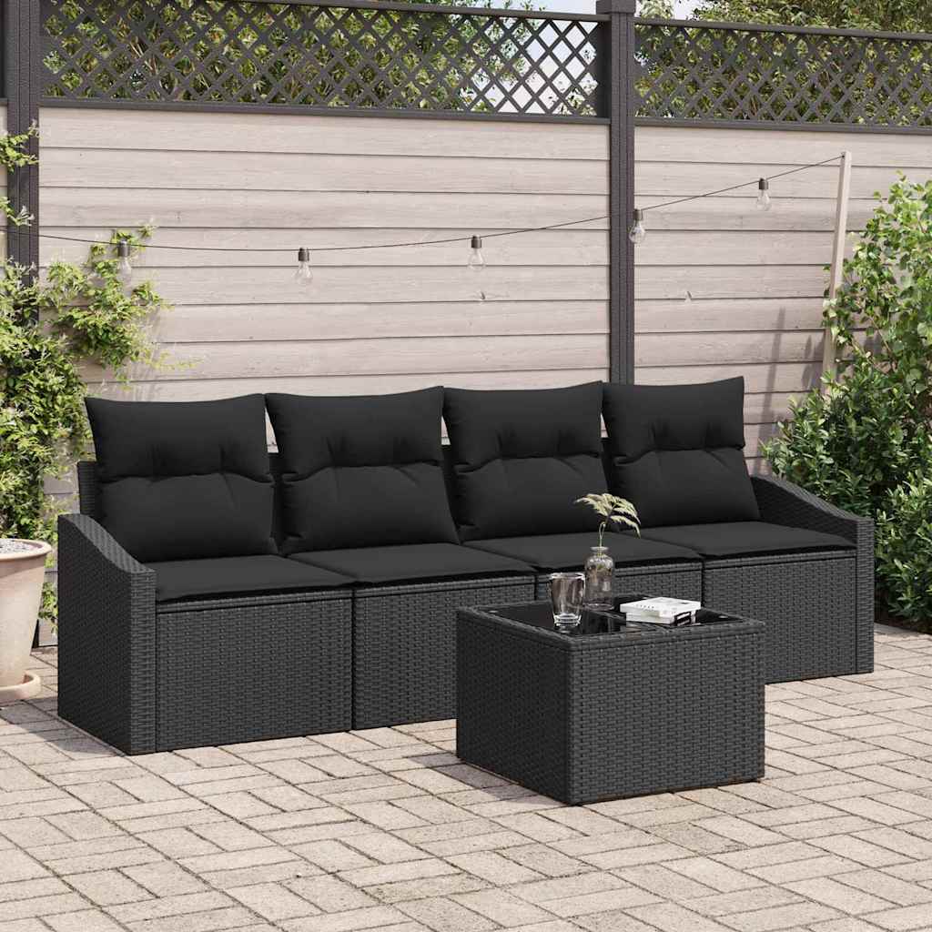 Sofa Set mit Kissen mit Speicher 5 pcs Schwarz Poly-Rattan