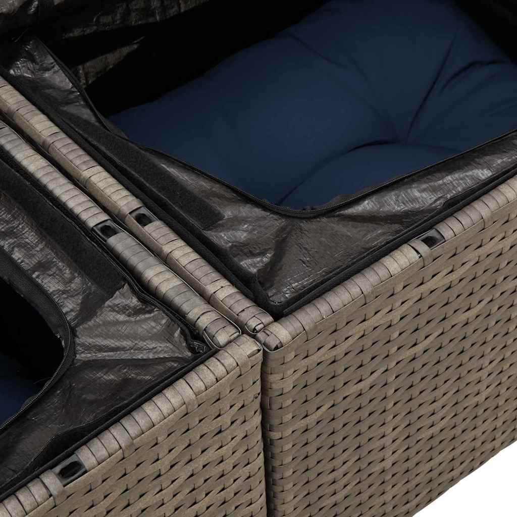 Sofa Set mit Kissen 5 pcs Grau und Marineblau Poly-Rattan