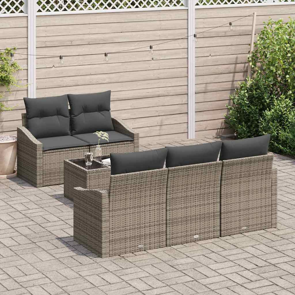 Sofa Set mit Kissen mit Speicher 6 pcs Grau Poly-Rattan
