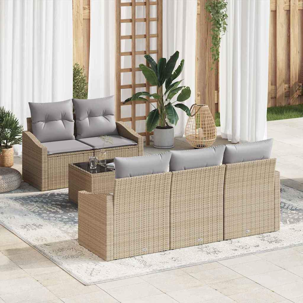 Sofa Set mit Kissen 6 pcs Beige und Grau Poly-Rattan