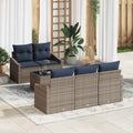 Sofa Set mit Kissen 6 pcs Grau und Marineblau Poly-Rattan