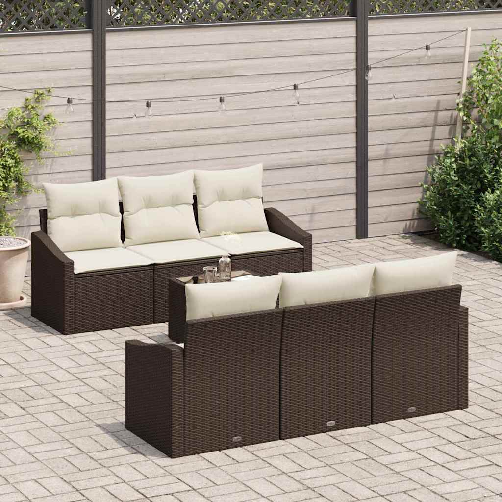 Sofa Set mit Kissen 7 pcs Braun und Creme Poly-Rattan
