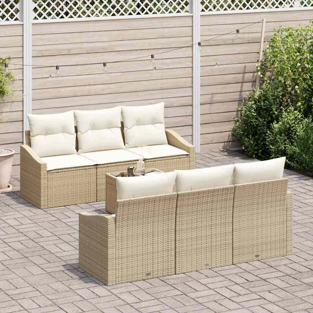 Sofa Set mit Kissen 7 pcs Beige und Creme Poly-Rattan