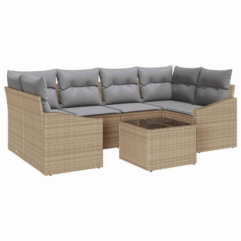 Sofa Set mit Kissen 7 pcs Beige und Grau Poly-Rattan