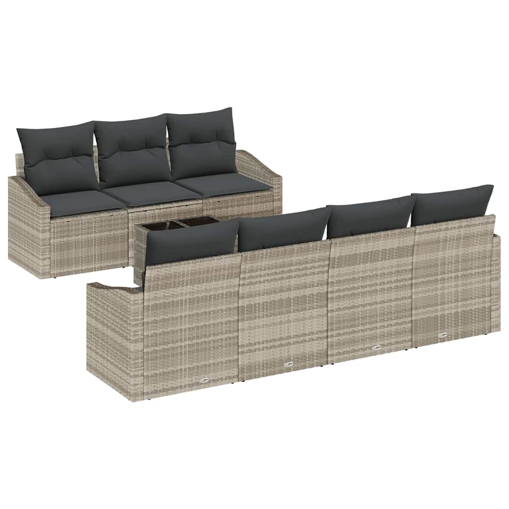 Sofa Set mit Kissen 8 pcs Hellgrau und Dunkelgrau Poly-Rattan