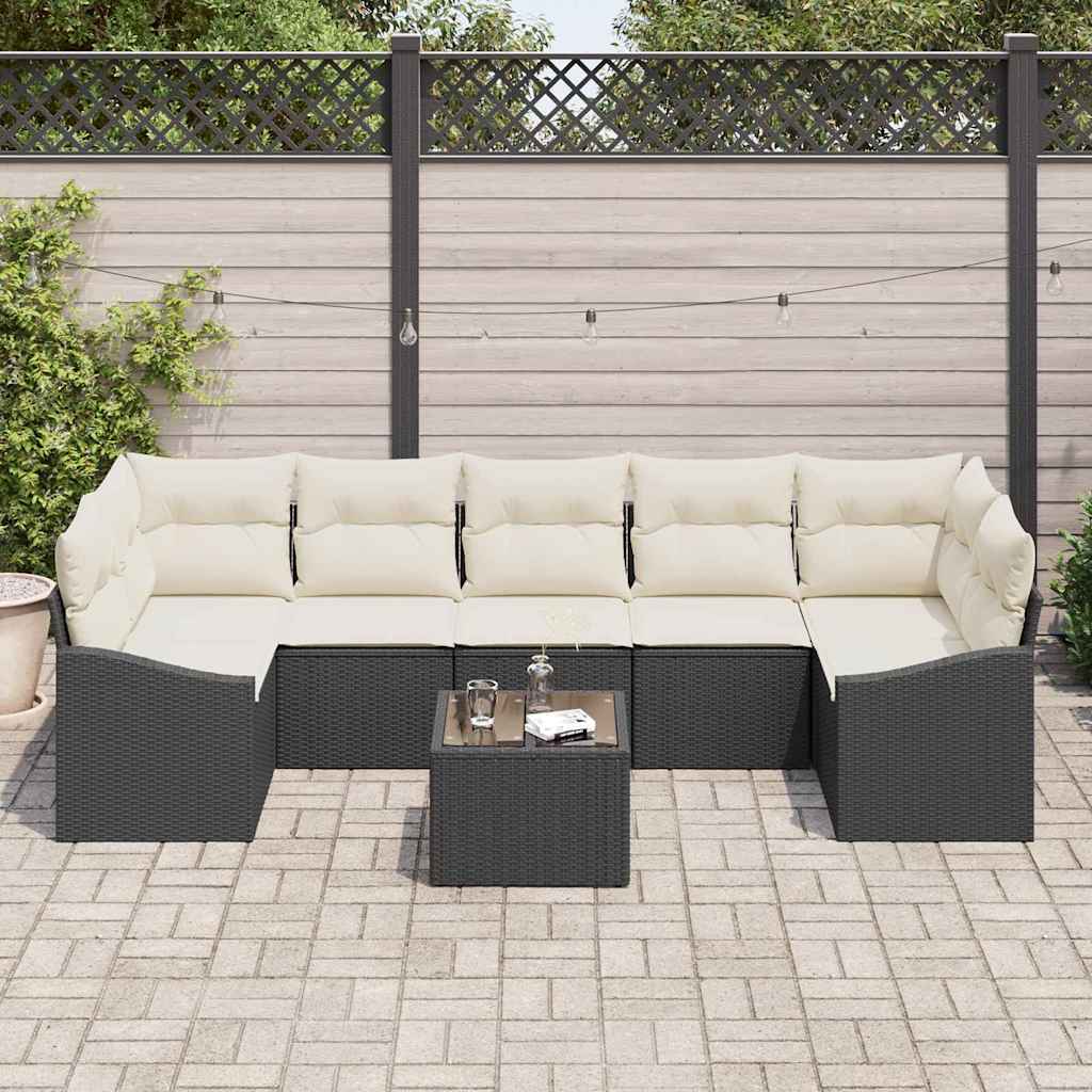 Sofa Set mit Kissen 8 pcs Schwarz und Creme Poly-Rattan