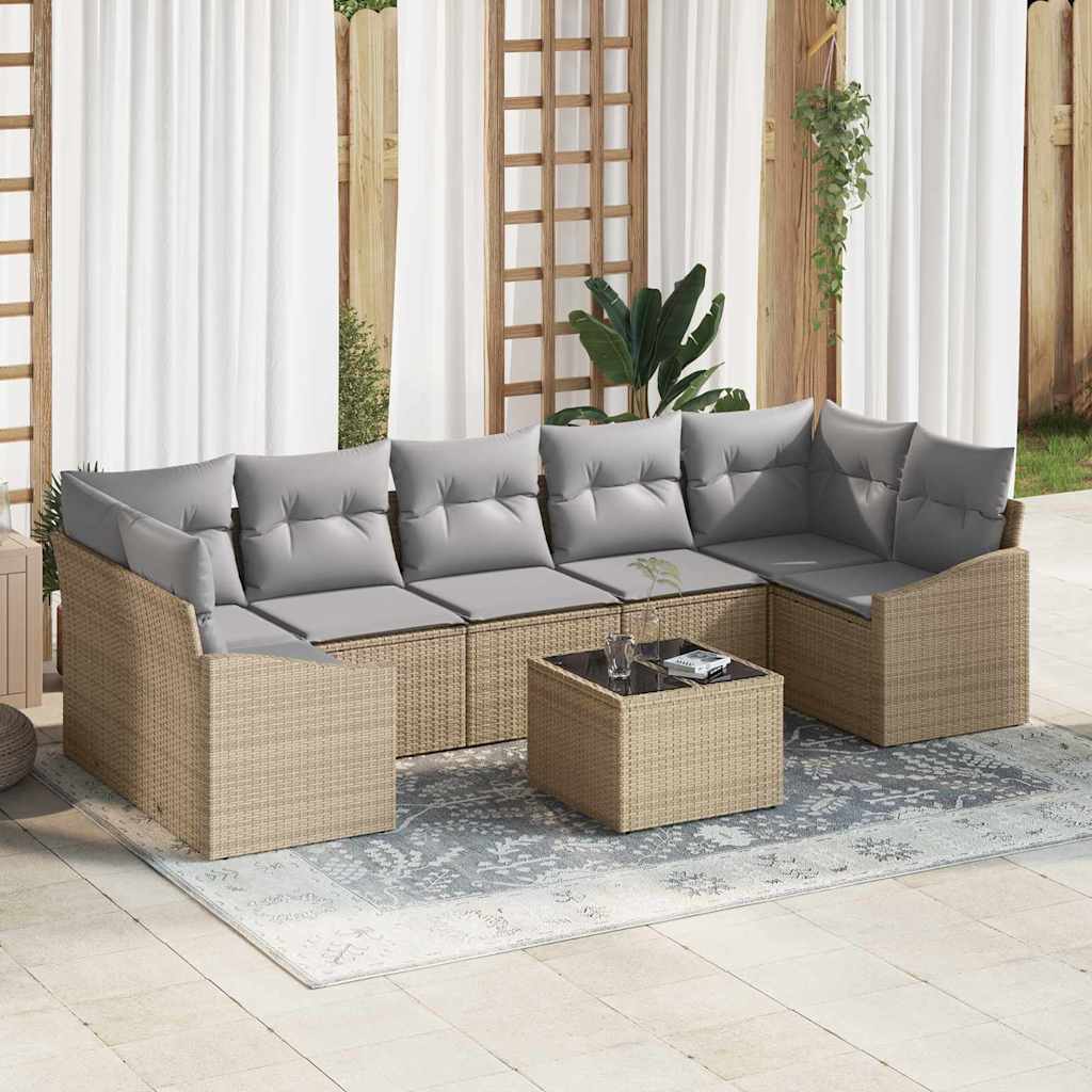 Sofa Set mit Kissen 8 pcs Beige und Grau Poly-Rattan