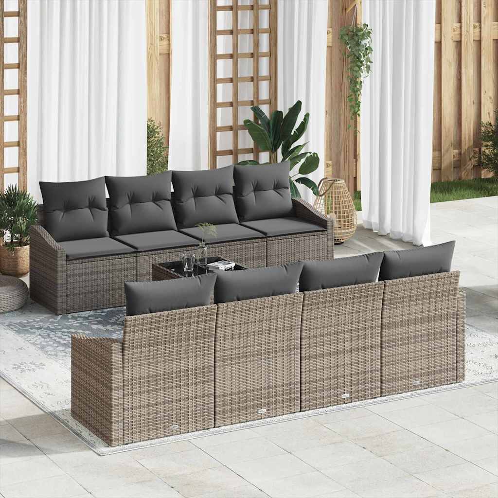 Sofa Set mit Kissen mit Speicher 7 pcs Grau Poly-Rattan