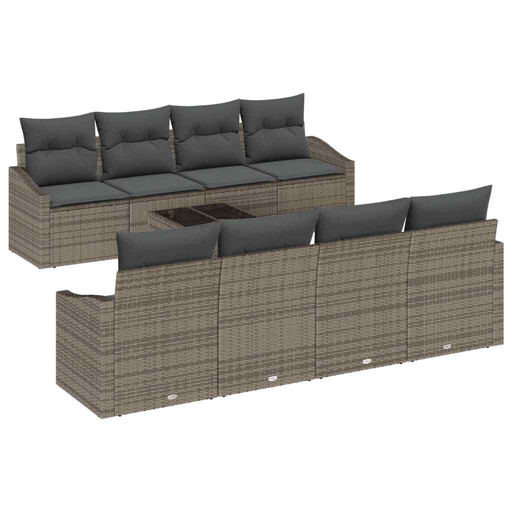 Sofa Set mit Kissen mit Speicher 7 pcs Grau Poly-Rattan