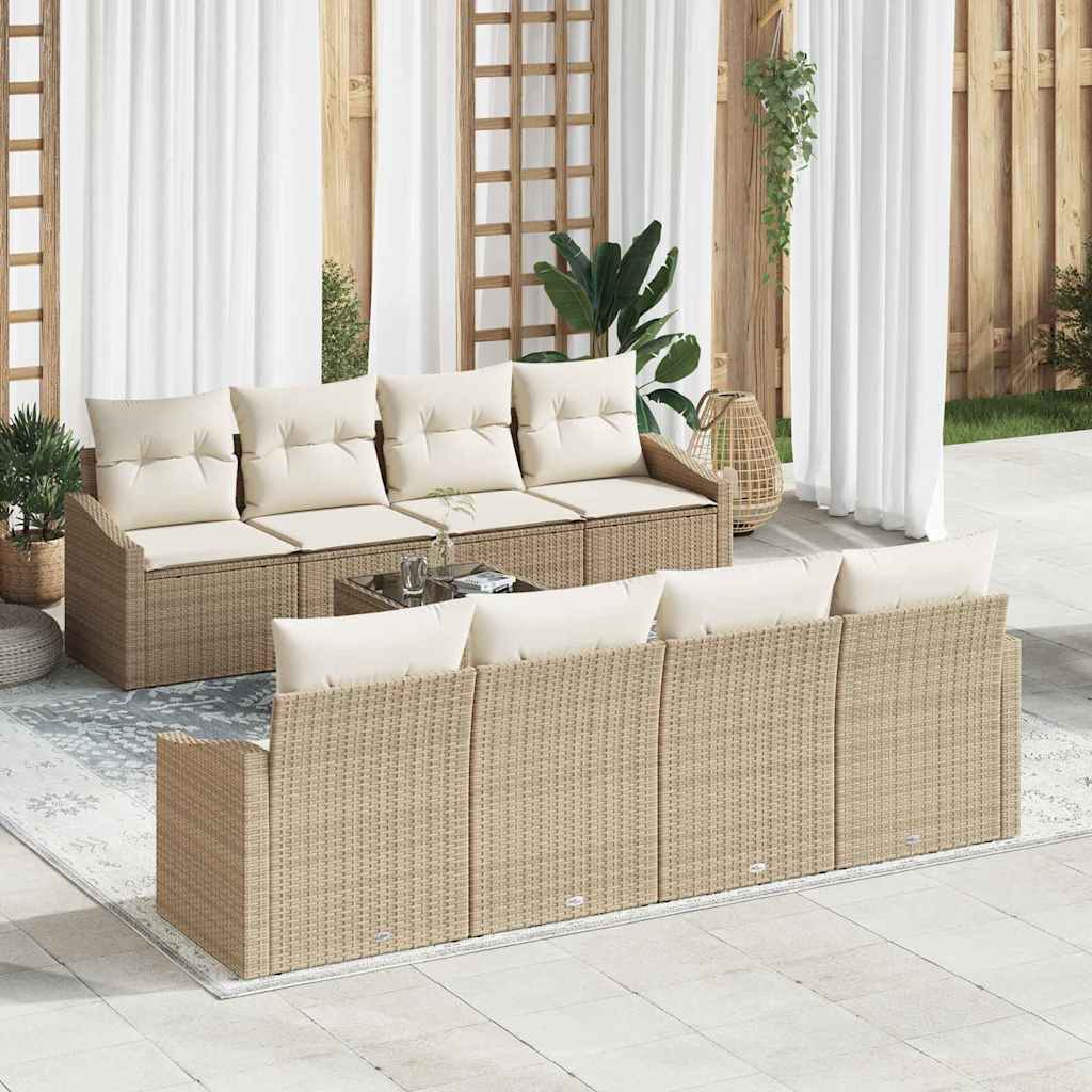 Sofa Set mit Kissen 7 pcs Beige und Creme Poly-Rattan