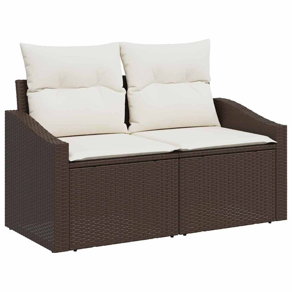 Sofa Set mit Kissen 9 pcs Braun und Creme Poly-Rattan