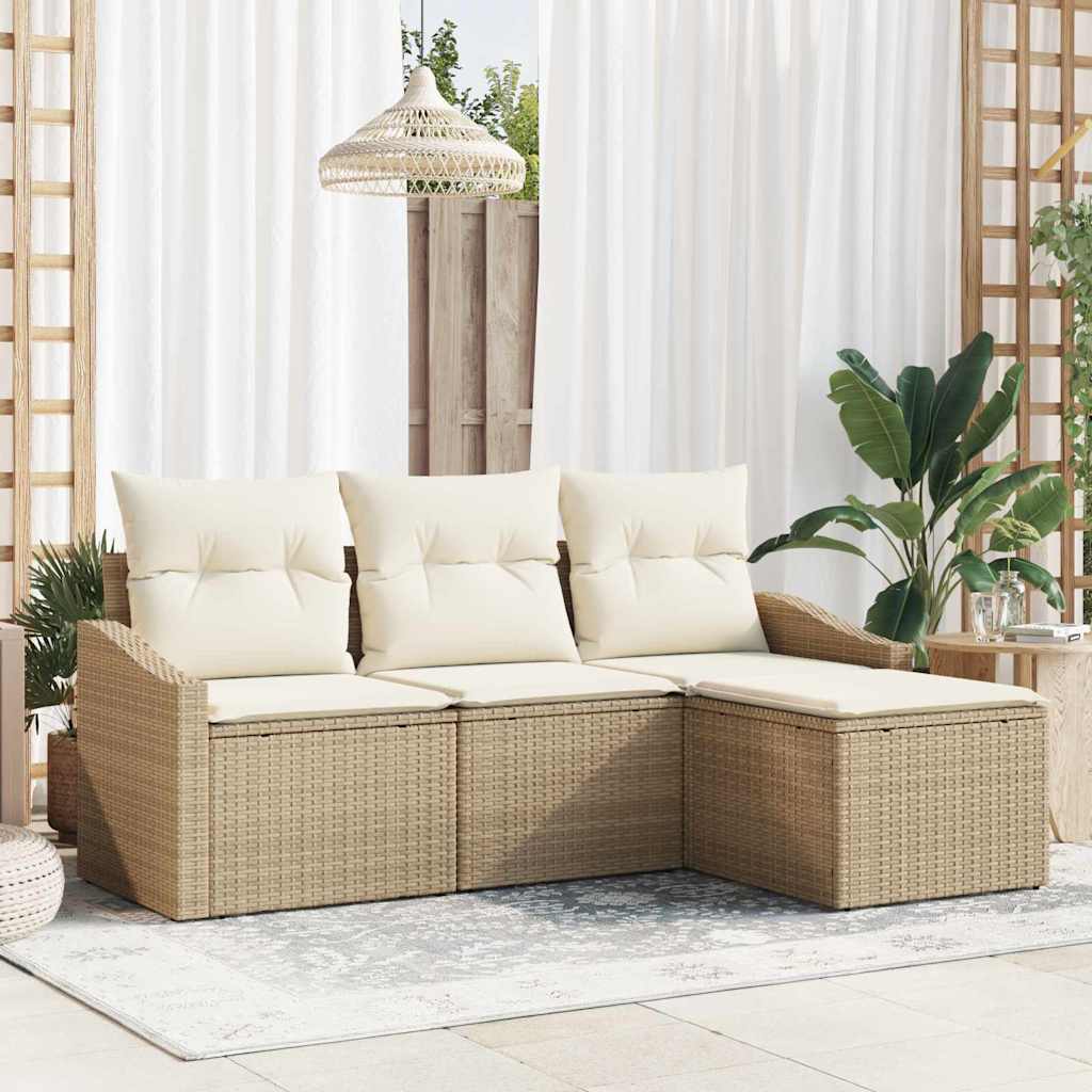 Sofa Set mit Kissen 4 pcs Beige und Creme Poly-Rattan