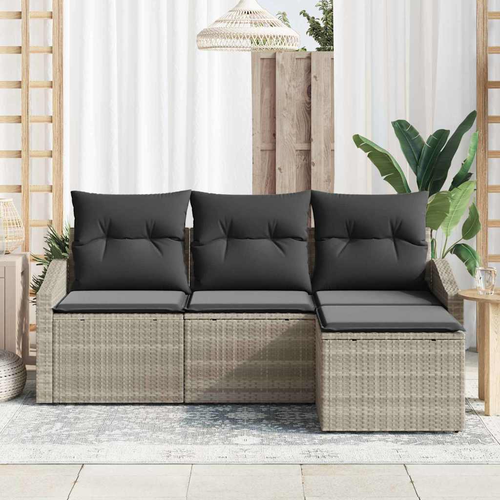 Sofa Set mit Kissen mit Speicher 4 pcs Hellgrau Poly-Rattan
