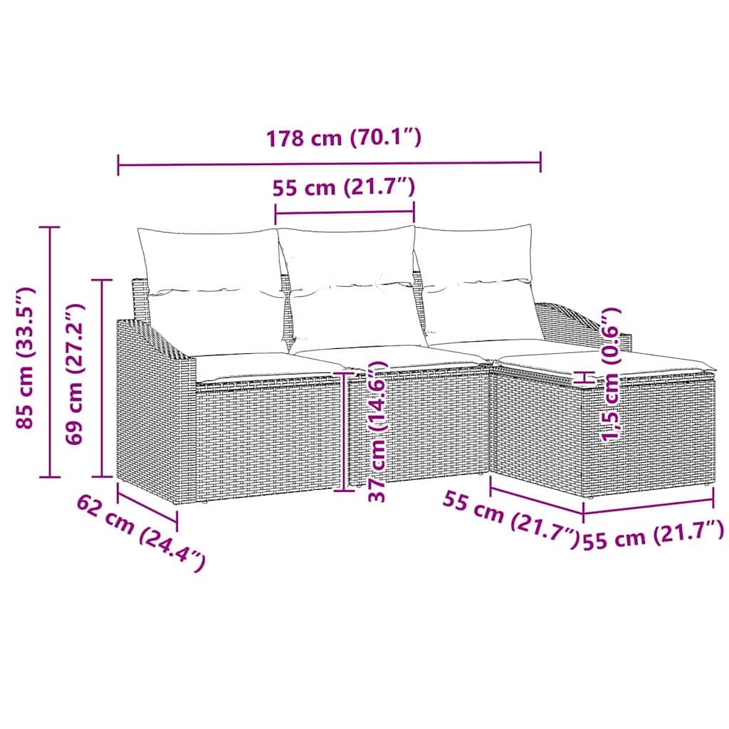 Sofa Set mit Kissen mit Speicher 4 pcs Schwarz Poly-Rattan