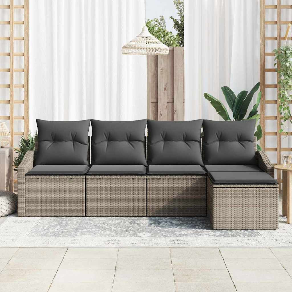 Sofa Set mit Kissen mit Speicher 5 pcs Grau Poly-Rattan