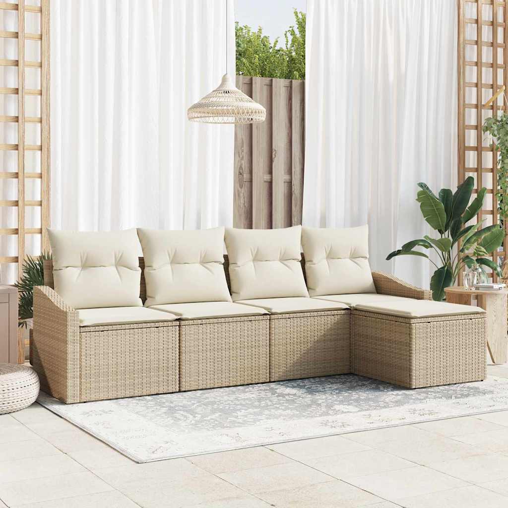 Sofa Set mit Kissen 5 pcs Beige und Creme Poly-Rattan