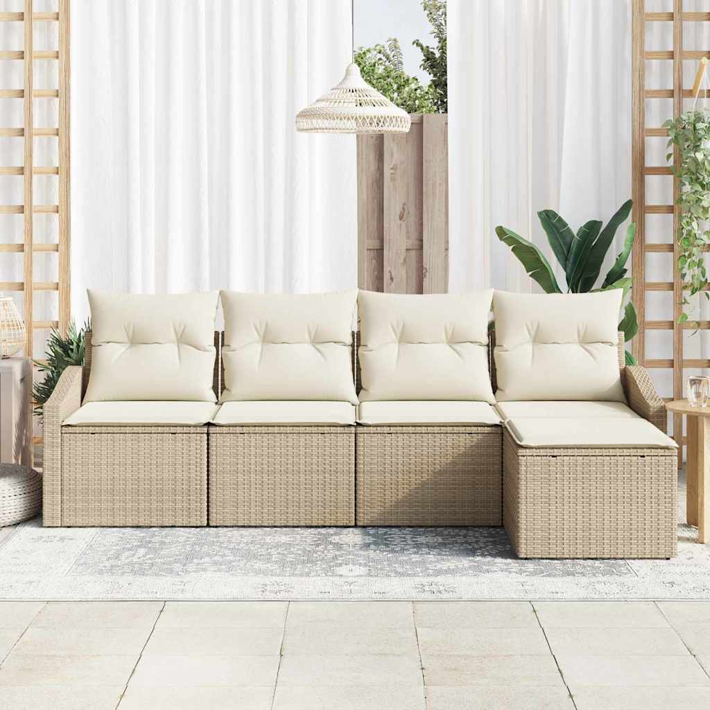Sofa Set mit Kissen 5 pcs Beige und Creme Poly-Rattan