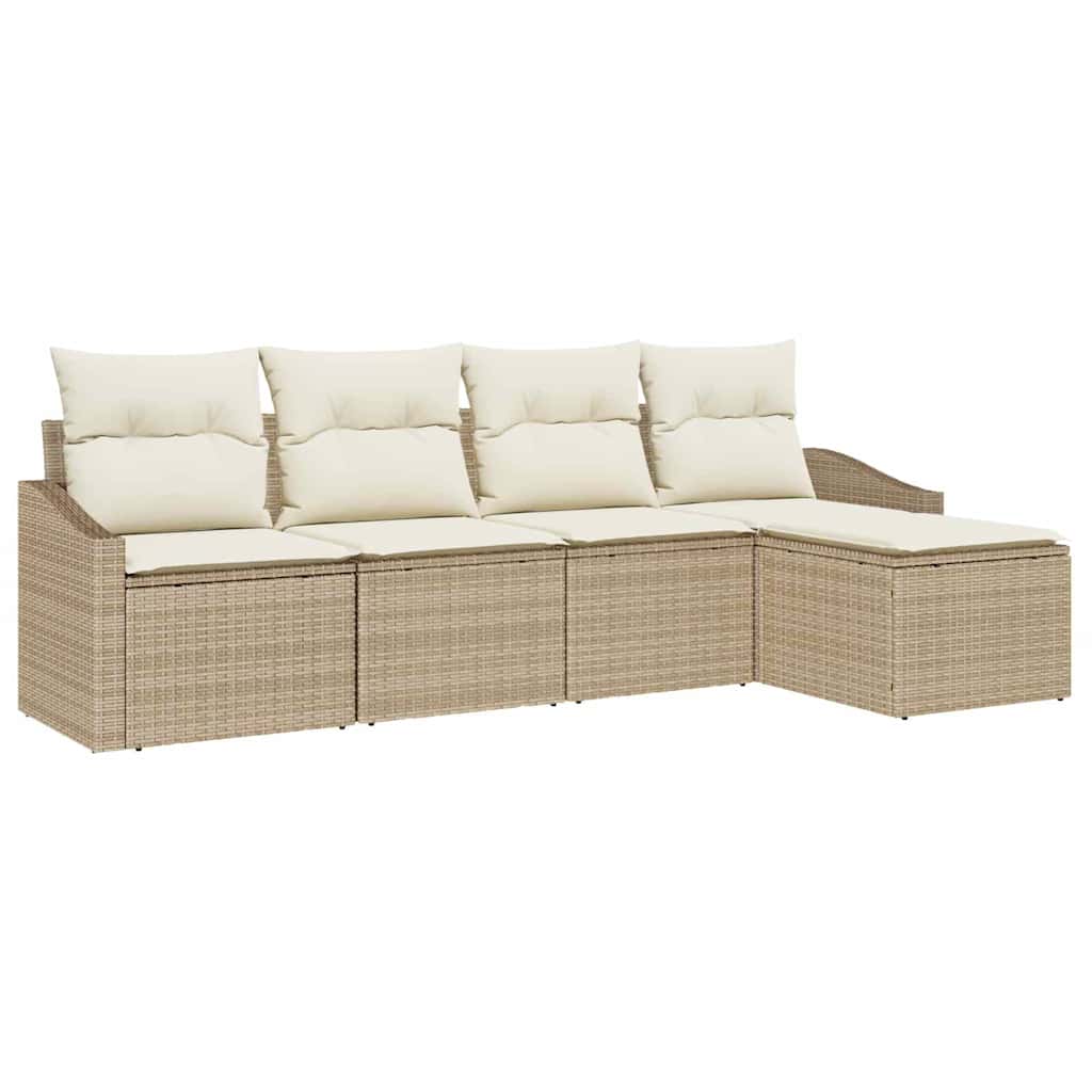Sofa Set mit Kissen 5 pcs Beige und Creme Poly-Rattan