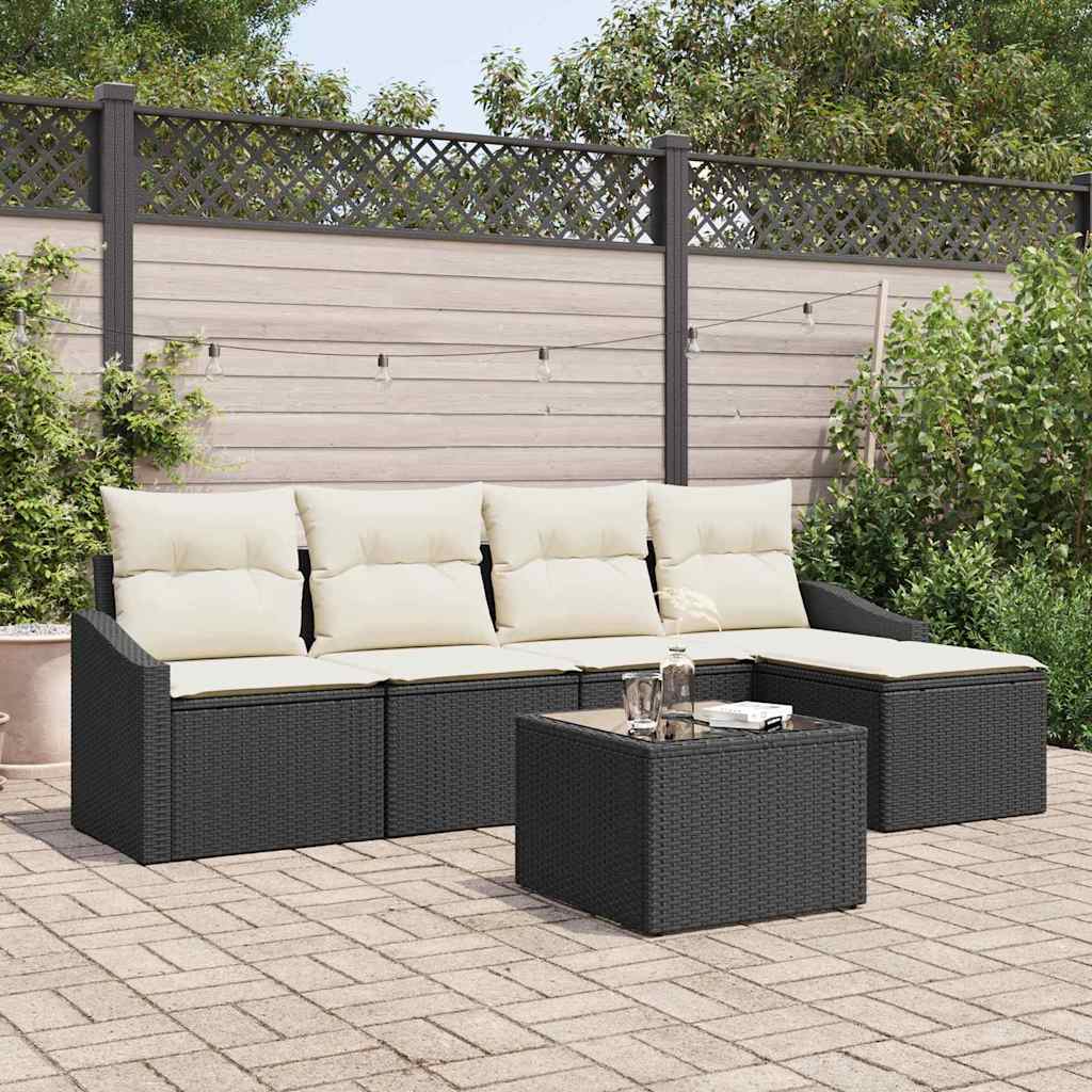 Sofa Set mit Kissen 5 pcs Braun und Creme Poly-Rattan