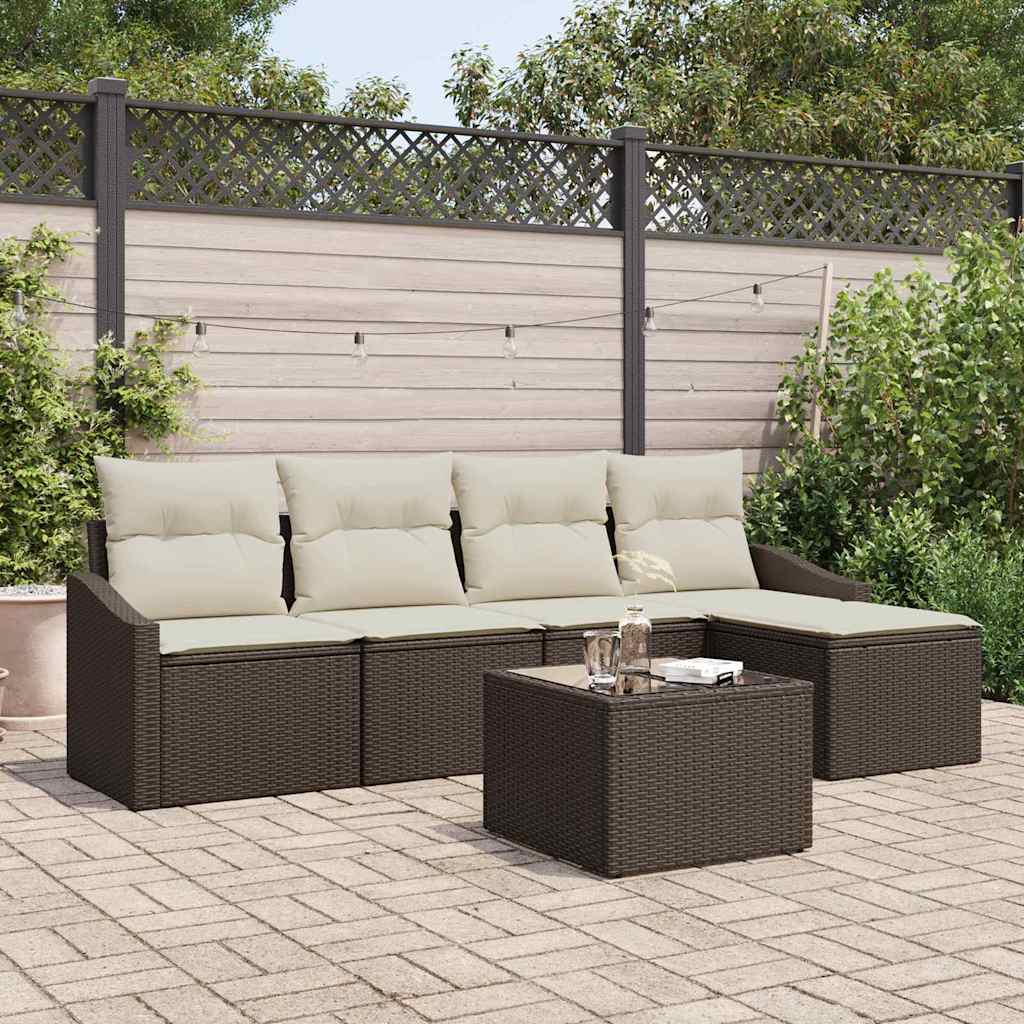 Sofa Set mit Kissen 6 pcs Braun und Creme Poly-Rattan