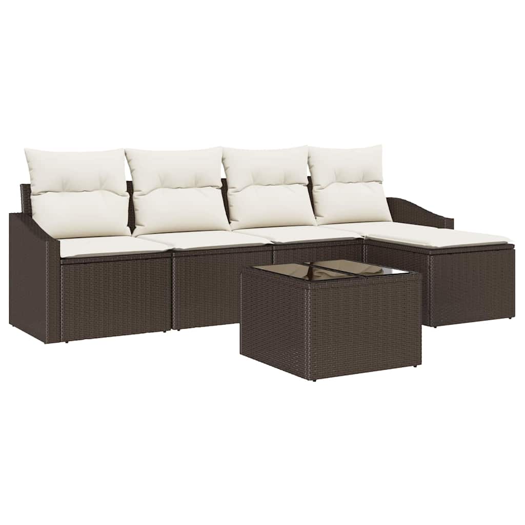Sofa Set mit Kissen 6 pcs Braun und Creme Poly-Rattan
