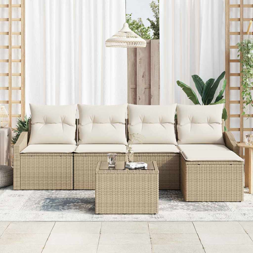 Sofa Set mit Kissen 6 pcs Beige und Creme Poly-Rattan