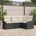 Gartensofa-set mit Kissen 4 pcs Schwarz und Weiß Poly-Rattan