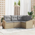 Gartensofa-set mit Kissen 4 pcs Beige und Hellgrau Poly-Rattan